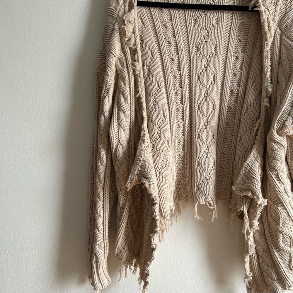 Pistola Sz L Cream Tan Cable Knit Distressed Cascade Cardigan Sweater - Picture 6 of 11